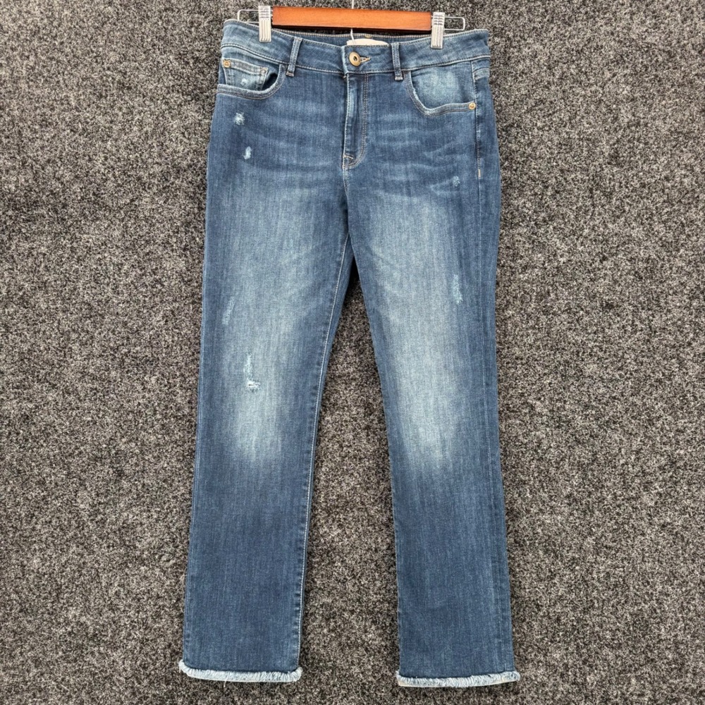 DL1961 Mara Instasculpt Straight Ankle Jeans Blue Distressed Raw Hem Size 29